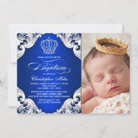 Royal Blue Prince Baptism Convites