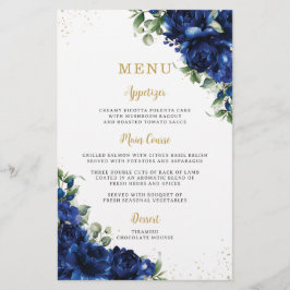 Royal Blue Roses Floral Flowers Menu Sheet 