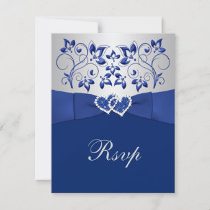 Royal Blue, Silver Floral, RSVP de Casamento de Co