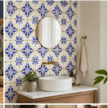 Royal Fleur Elegant Blue and Gold Botanical Mosaic