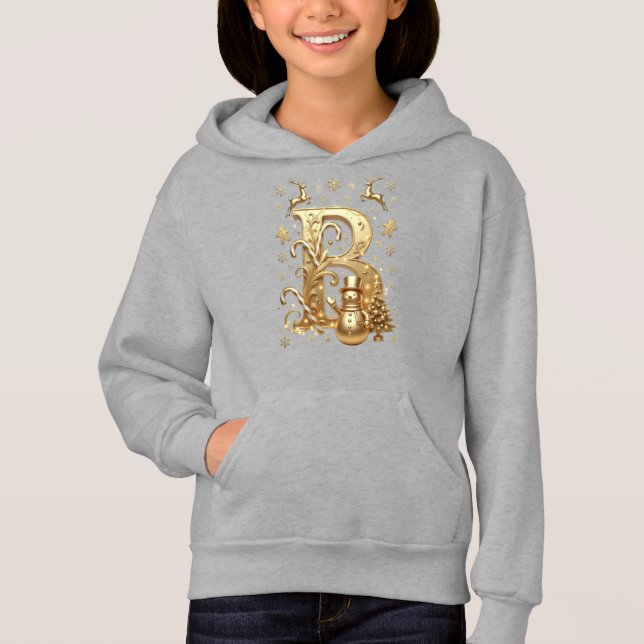 Royal Gold B Luxury Snowman Girls Hoodie (Frente)