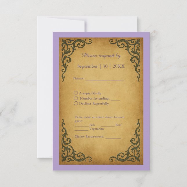 Royal Medieval Vintage Scroll Wedding RSVP Card (Frente)