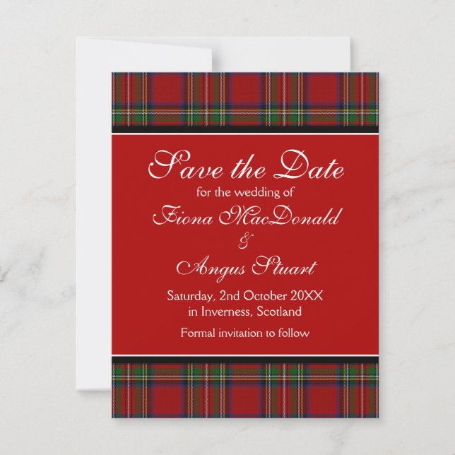 Royal Stuart Tartan Wedding Salve o Cartão de Data (Frente)