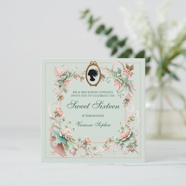Royalty Regency Era Sweet 16 Convite (Em pé/Frente)