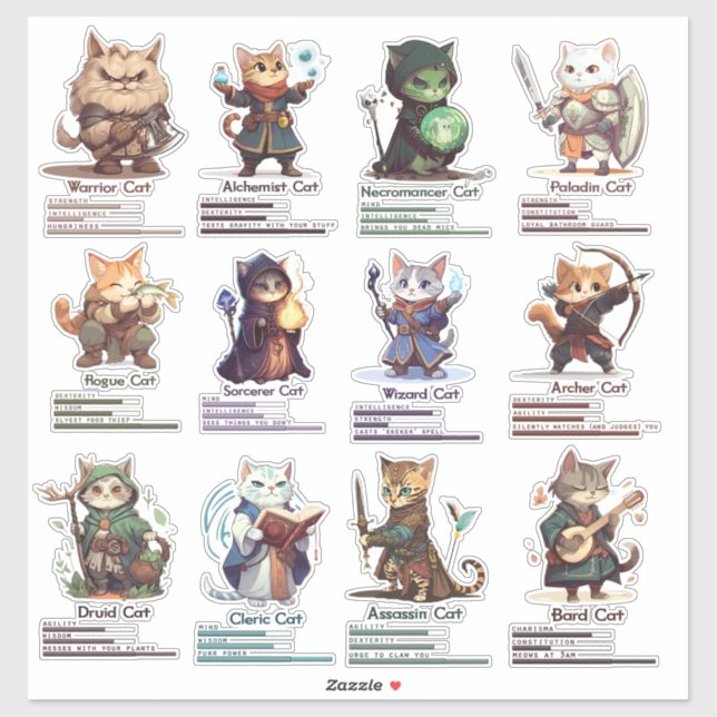 RPG Gatos, adesivos engraçados e bonitos para joga (Folha)