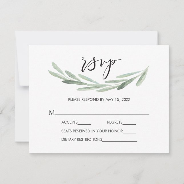 RSVP 2 de Casamento Simples do RSVP de Branch Verd (Frente)