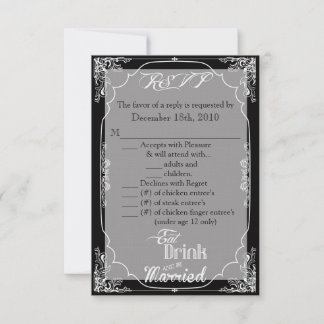 RSVP 3.5x5 Cartão R.S.V.P. Coma Beba Seja Casado Preto