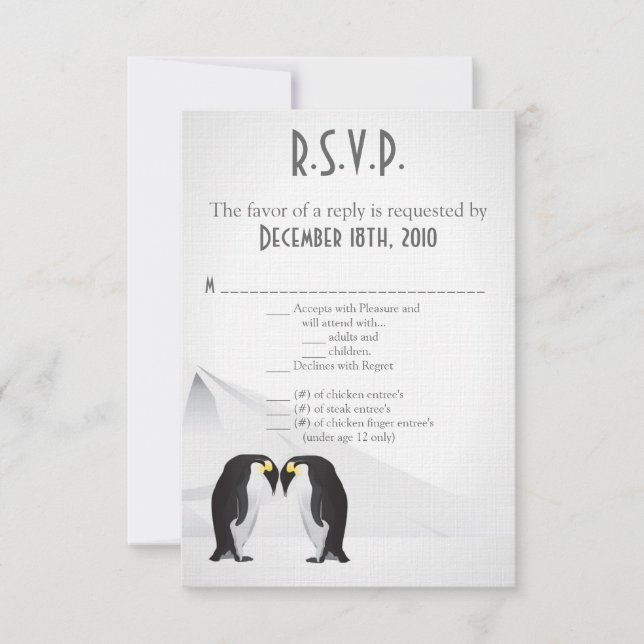 RSVP 3.5x5 Cartão R.S.V.P. Pinguins se Acasalam para a  (Frente)