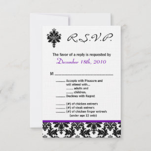 RSVP 3.5x5 Cartão R.S.V.P. Preto Roxo Damask