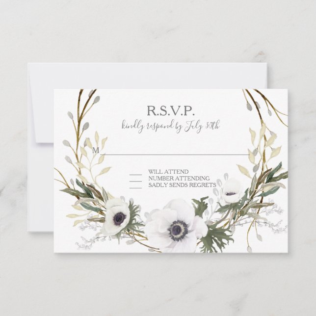 RSVP Anemone Floral BOHO Twig Wreath Watercolor (Frente)