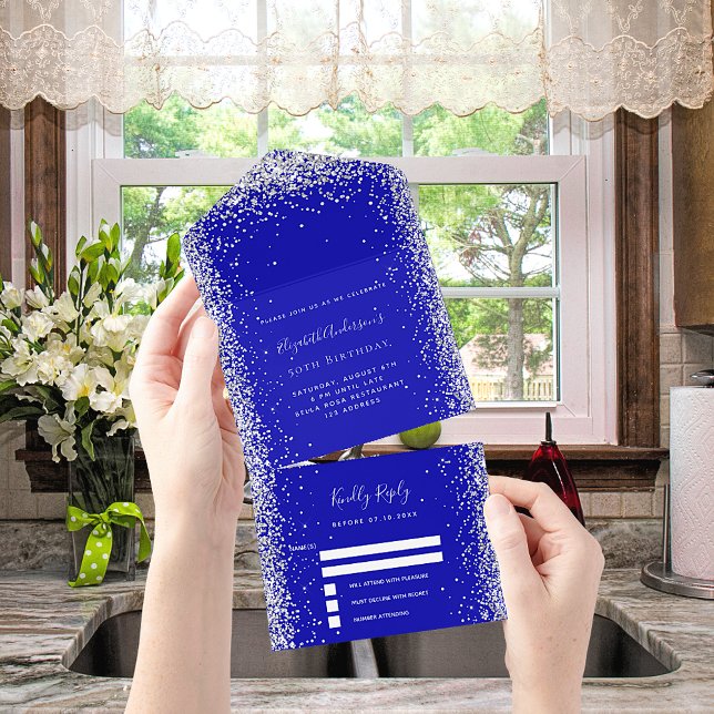 Rsvp - aniversário da brilha de prata azul real (Criador carregado)