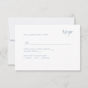 RSVP azul empoeirado com script mínimo
