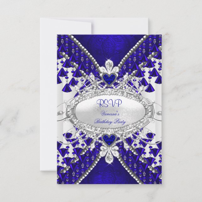 RSVP Azul Real Branco Coração Diamante (Frente)