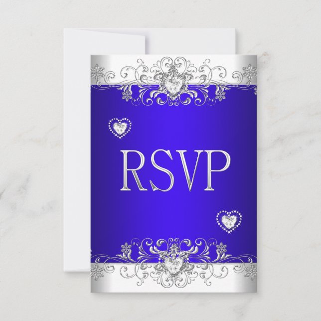 RSVP Azul Real Casamento Corações de Diamante Bran (Frente)