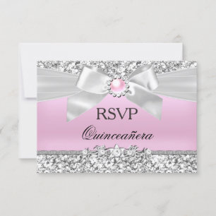 RSVP Bege Rosa Brilho Pérola Laço Quinceanera