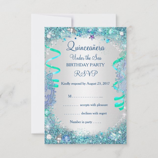 RSVP Blue Sob O Mar Quinceanera 15 Birthday (Frente)