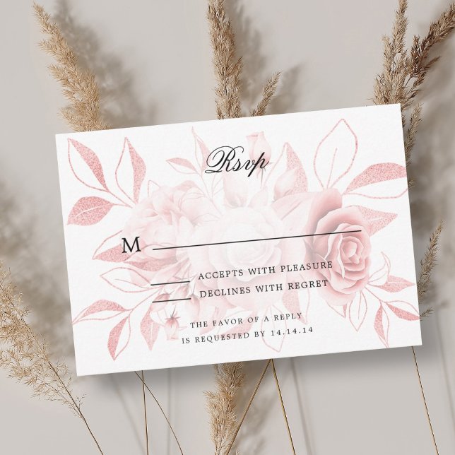 RSVP Blush Rosa Dourado Floral de Casamento Elegan (Elegant Wedding RSVP Blush Rose Gold Floral)