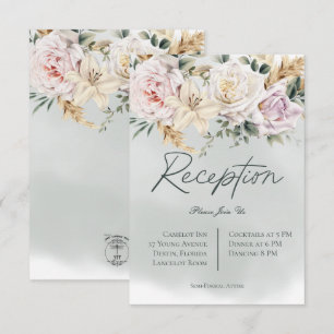 RSVP Boho Pampas e Rosas Rosa Cartão de Recepção Verde