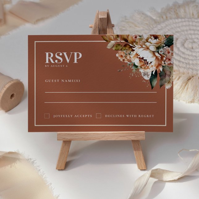 RSVP Boho Terracotta Autumn Flowers Casamento Cartão RS (Criador carregado)