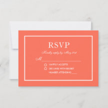 RSVP Branca e Coral de Casamento Elegante Moderno