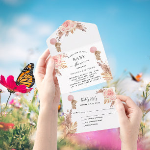 RSVP branco floral rosa pampas do ursinho chá de f