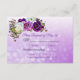 RSVP Buquê Bokeh do rosa do roxo que Wedding o cartão