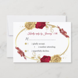 RSVP burgundy & gold flores & gold Folha de ouro Cartão