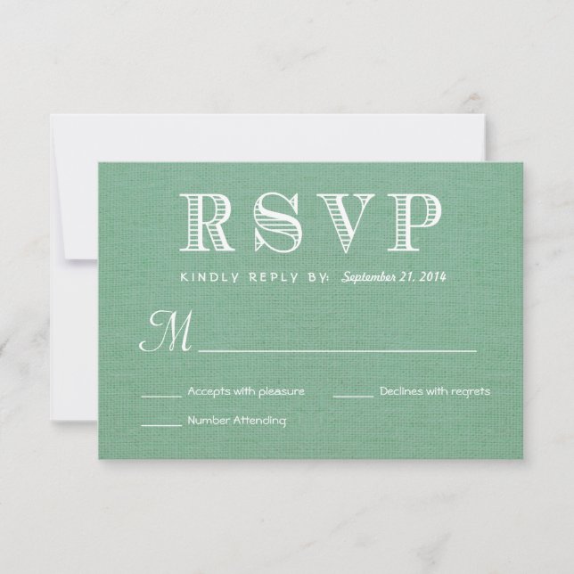 RSVP Burlap Mint Resposta de Casamento Russo Verde (Frente)