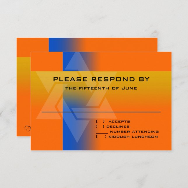 RSVP Card Blue e amarelo em qualquer cor (Frente/Verso)