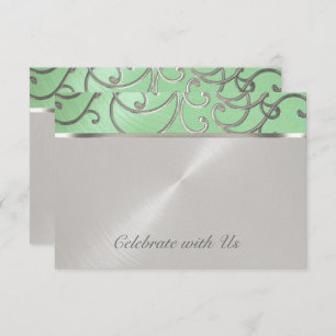 RSVP Card Elegant Mint Green Silver Filigree