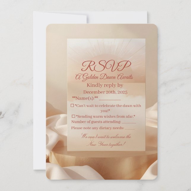RSVP Card – Golden Dawn | Elegant Sunrise New Year (Frente)