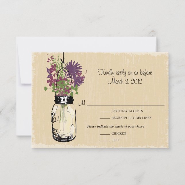 RSVP Card Mason Jar e Wildflower (Frente)