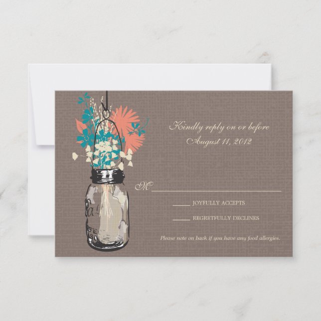 RSVP Card Mason Jar e Wildflower (Frente)