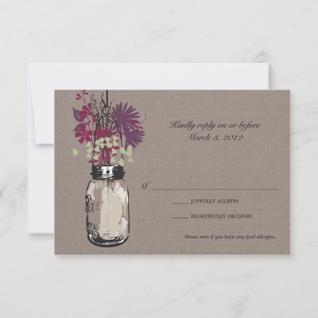 RSVP Card Mason Jar e Wildflower (Frente)