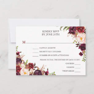 RSVP Card Rustic Burgundy Marsala Casamento