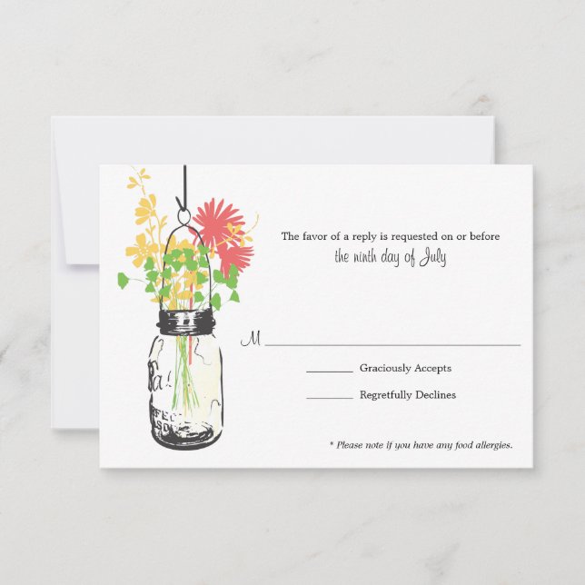 RSVP Card Wild Flowers & Mason Jar (Frente)