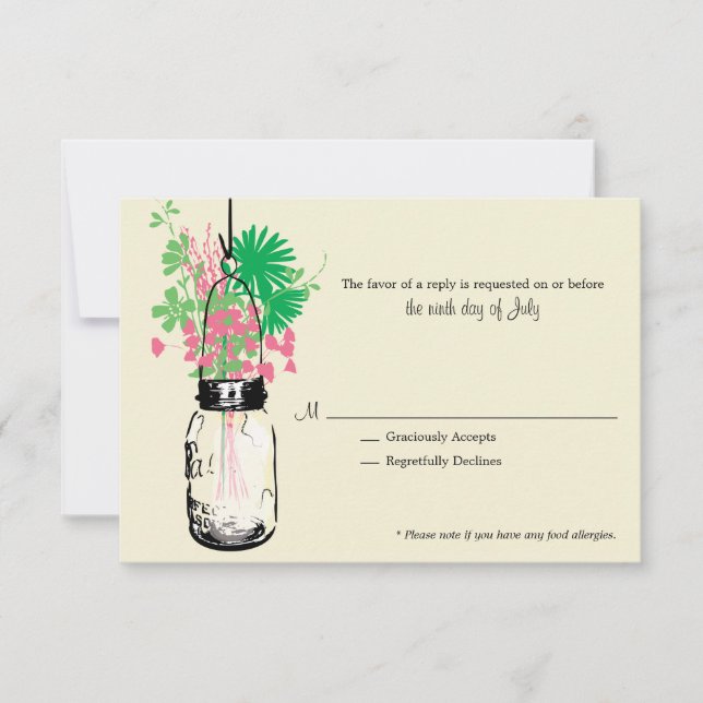 RSVP Card Wild Flowers & Mason Jar (Frente)