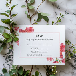 RSVP Cartão Branco de Magnolia Rosa Rosa de Casamento F