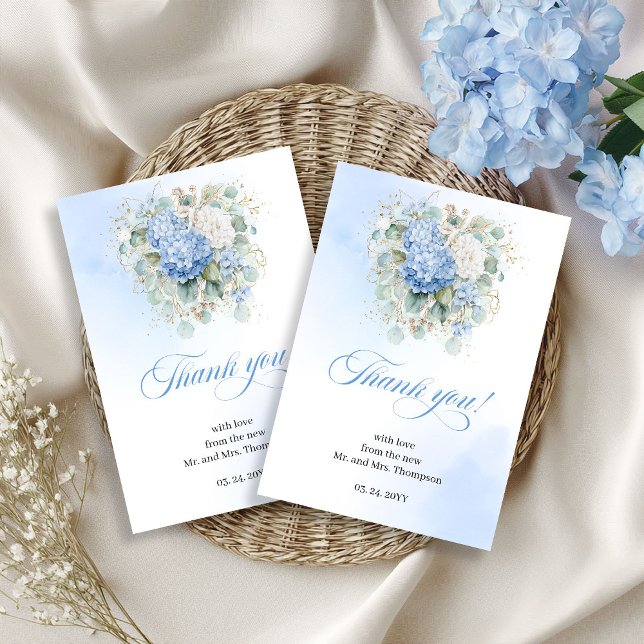 RSVP Cartão de agradecimento de casamento de eucalipto  (Modern Blue Floral Eucalyptus Wedding thank you card)