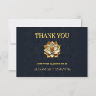 RSVP Cartão de Agradecimento de Casamento Gold Lotus Az