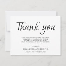 Cartão de Agradecimento de Funeral com Letra Elega