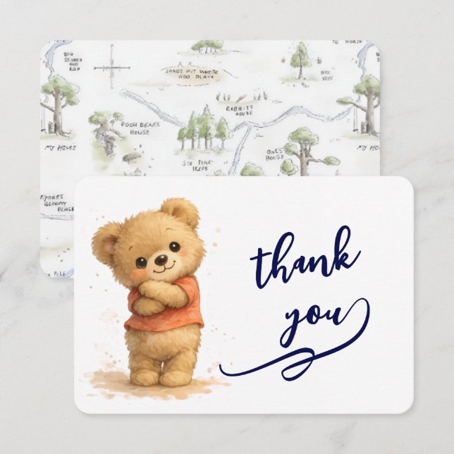 RSVP Cartão de Agradecimento Urso Teddy Fofo (Frente/Verso)
