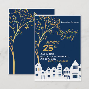 RSVP CARTÃO DE ANIVERSÁRIO ELEGANTE COM ÁRVORE lateral