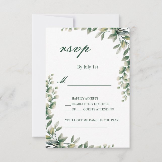 RSVP cartão de casamento botânico de folhas de eucalipt (Frente)