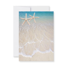 Cartão de casamento na praia com estrelas-do-mar e