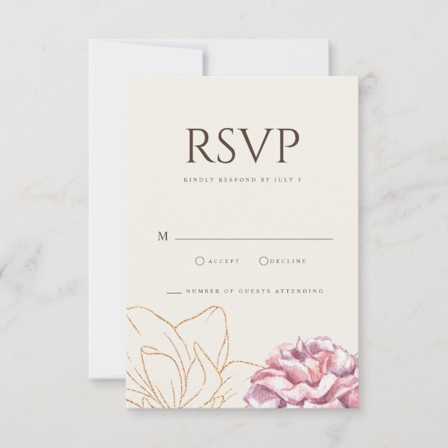 RSVP Cartão de Casamento Simples Boho Wildflower Beige  (Frente)