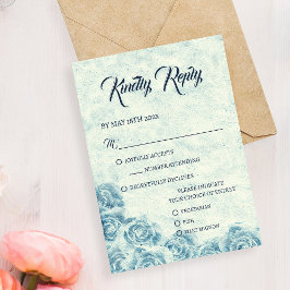 RSVP Cartão de Confirmação de Casamento Floral Azul Rom