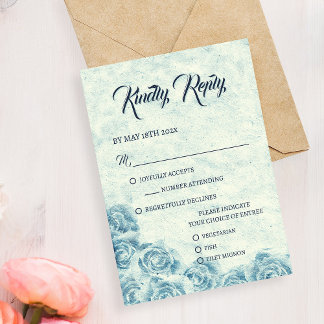 RSVP Cartão de Confirmação de Casamento Floral Azul Rom