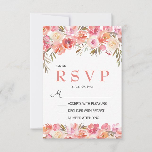 RSVP Cartão de confirmação de casamento floral rosa pas (Frente)