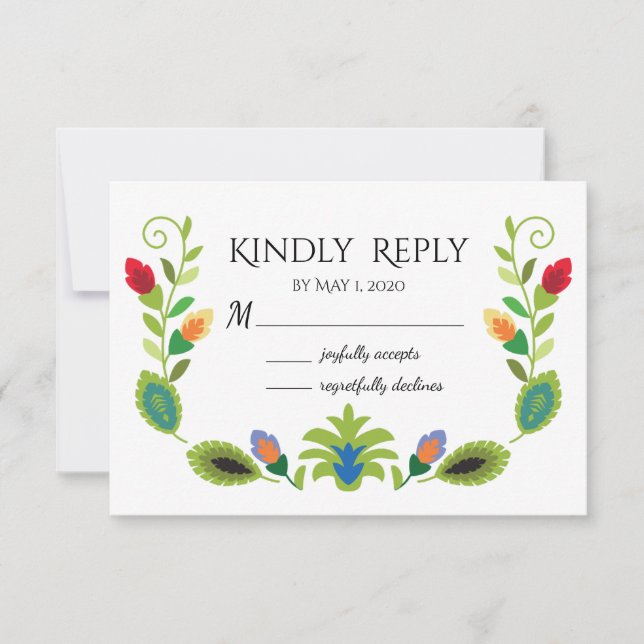 RSVP Cartão de confirmação de presença de Flores Folcló (Frente)